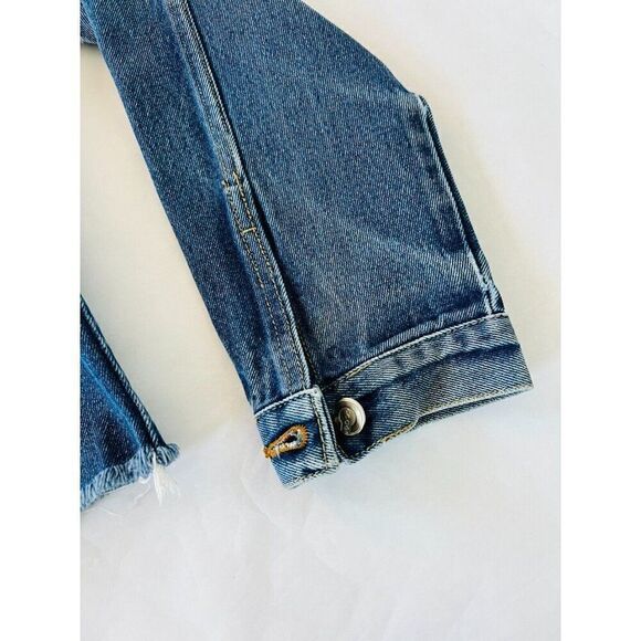 Coogi Down Under Womens Jean Jacket Blue Denim Fringe Hem Button Up Long Sleeve - Picture 6 of 10